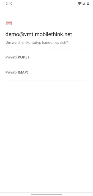 Wählen Sie Privat (POP3) oder Privat (IMAP)