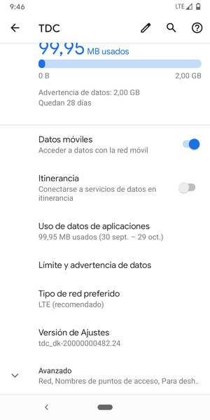 Desplácese y seleccione Avanzado