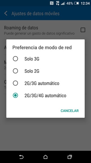 Seleccione 2G/3G automático para habilitar 3G y 2G/3G/4G automático para habilitar 4G