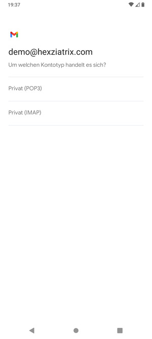 Wählen Sie Privat (POP3) oder Privat (IMAP)