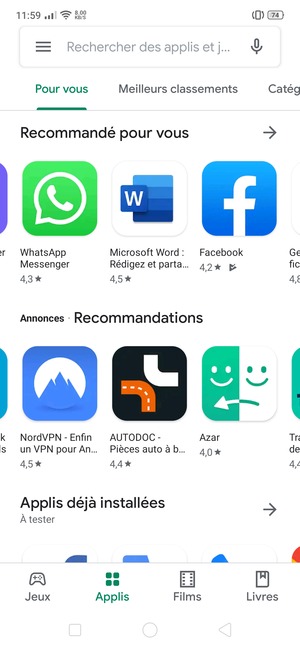 Sélectionnez la barre de Recherche