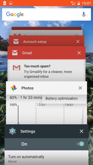 Swipe apps to the right to close them