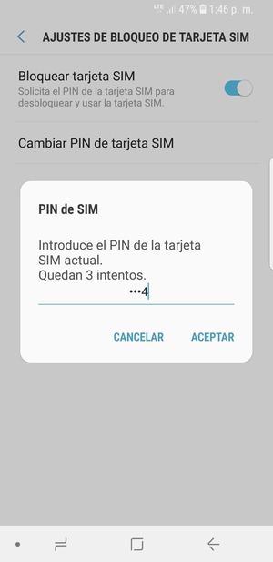 Introduzca su PIN de la tarjeta SIM actual y seleccione ACEPTAR