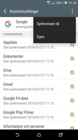 Velg Synkroniser nå
