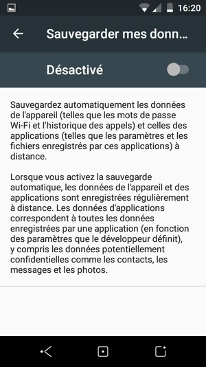 Activer le Sauvegarder mes données