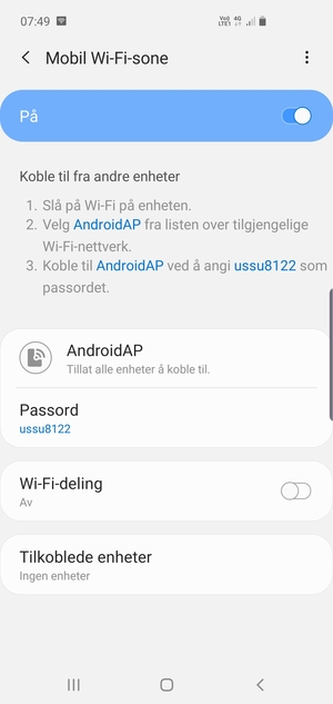 Telefonen din er konfigurert for bruk som et modem