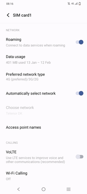 Turn Roaming on or off
