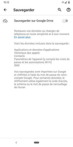 Activer le Sauvegarder sur Google Drive