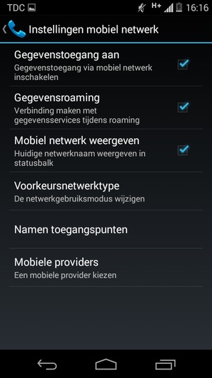 Schakel Gegevensroaming in of uit