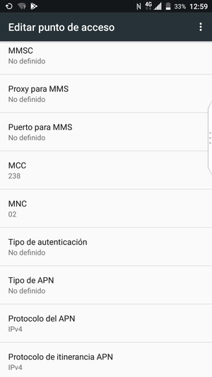 Desplácese hacia abajo e introduzca la información de Internet