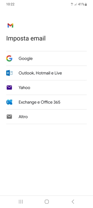 Seleziona Exchange e Office 365