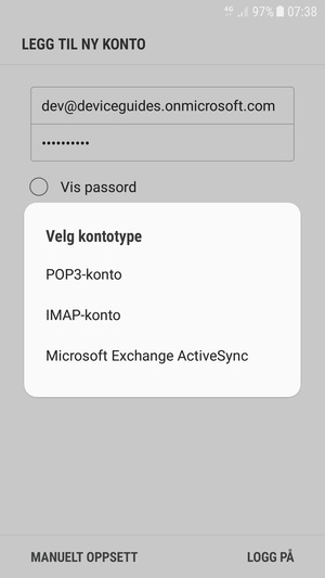 Velg Microsoft Exchange ActiveSync