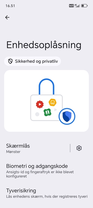 Din telefon er nu sikret med en skærmlås