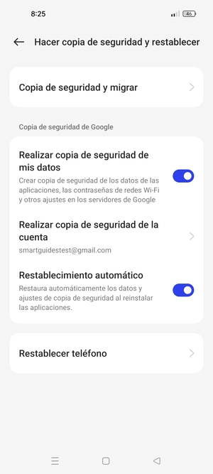 Seleccione Realizar copia de seguridad de la cuenta
