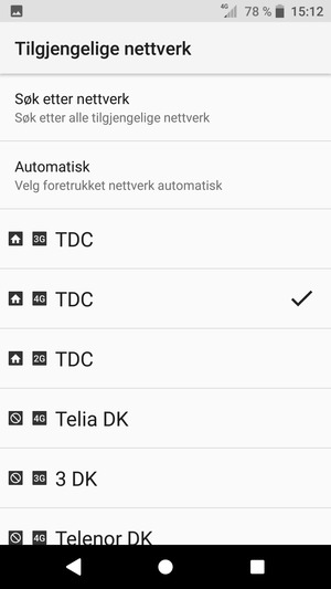 Velg en nettverksoperatør fra listen