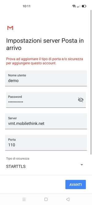 Seleziona Tipo di sicurezza
