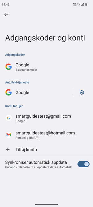 Vælg din Google konto
