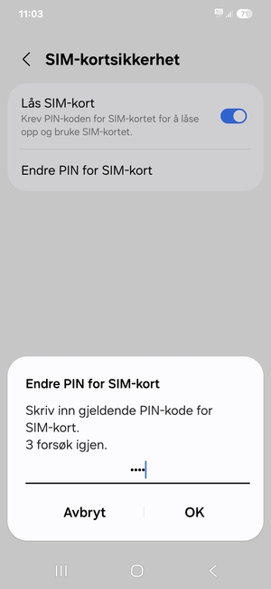 Skriv inn Gjeldende PIN-kode for SIM-kort og velg OK