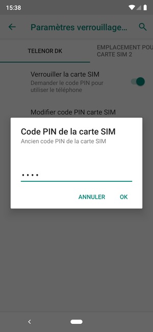 Saisissez votre Ancien code PIN de la carte SIM et sélectionnez OK