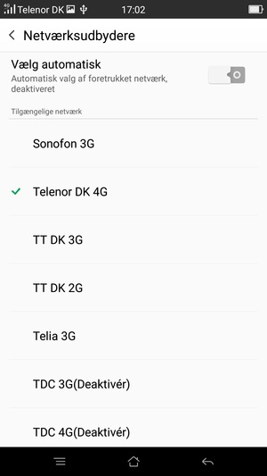 Vælg en netværksudbyder fra listen