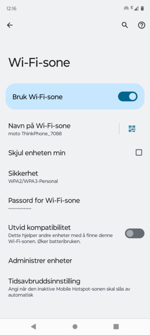Telefonen din er konfigurert for bruk som et modem
