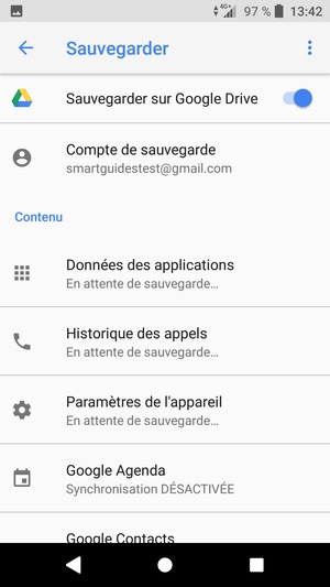 Sélectionnez Compte de sauvegarde