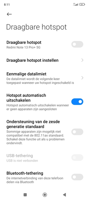 Selecteer Draagbare hotspot instellen