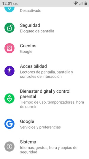 Desplácese y seleccione Seguridad