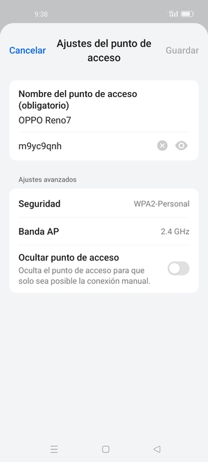 Introduzca una contraseña de punto de acceso Wi-Fi de al menos 8 caracteres y seleccione Guardar