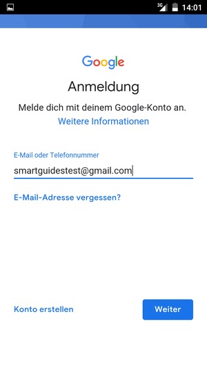 Geben Sie Ihre Gmail Adresse ein und wählen Sie Weiter