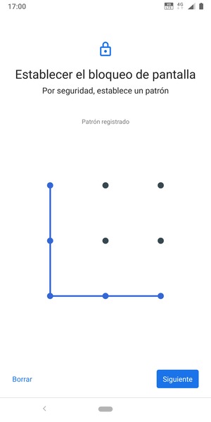 Dibuje un patrón de desbloqueo y seleccione Siguiente