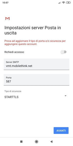 Seleziona Tipo di sicurezza