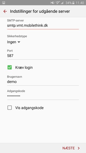 Indtast udgående serveradresse