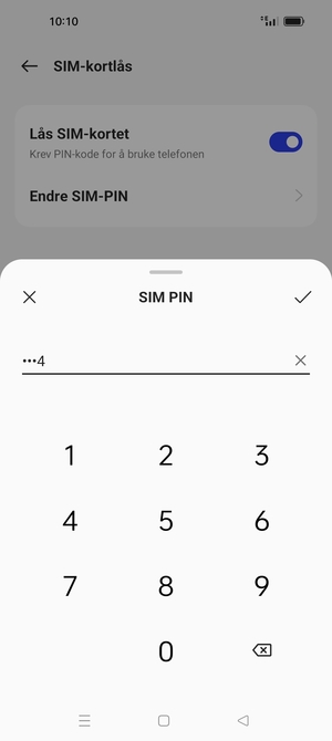 Skriv inn Gjeldende PIN-kode for SIM-kort og velg OK