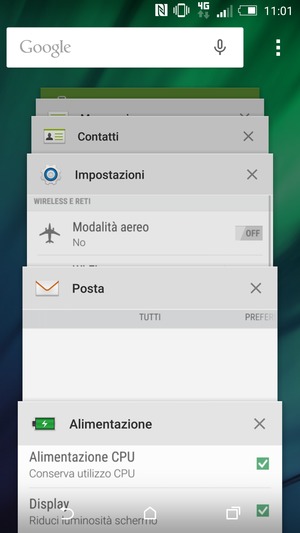 Seleziona l'icona X per chiudere tutte le applicazioni in esecuzione