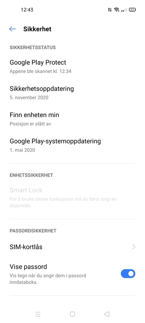 Bla til og velg  SIM-kortlås