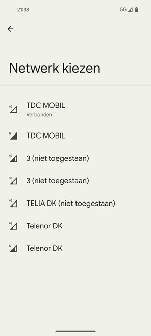 Selecteer een netwerkoperator uit de lijst