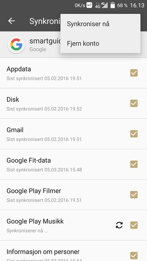 Velg Synkroniser nå