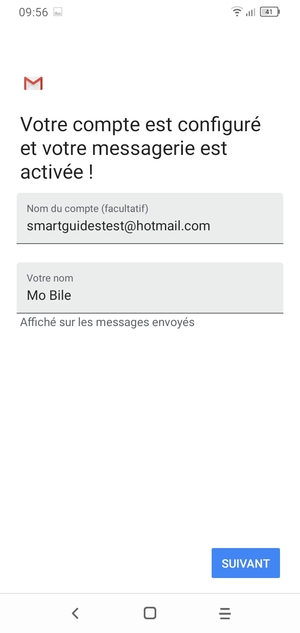 Donnez un nom à votre compte et saisissez votre nom. Sélectionnez SUIVANT