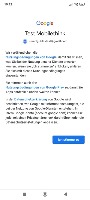 Wählen Sie Ich stimme zu
