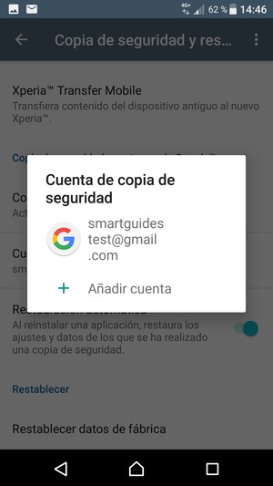 Seleccione su cuenta de copia de seguridad