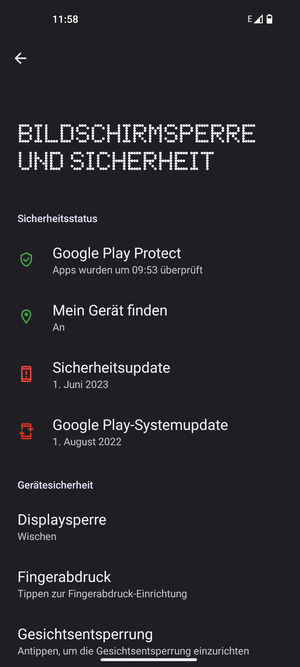 Um Ihre Bildschirmsperre zu aktivieren, gehen Sie zum Bildschirmsperre und Sicherheit Menü und wählen Sie  Displaysperre
