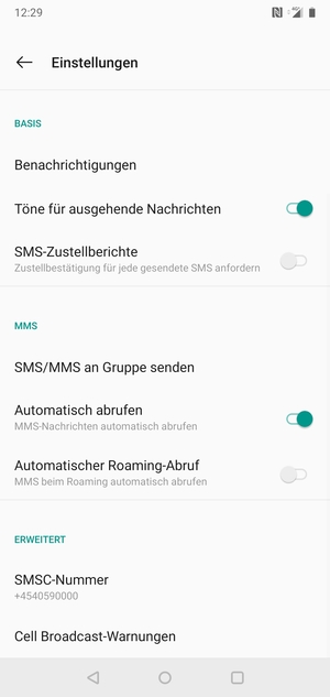 Wählen Sie SMSC-Nummer