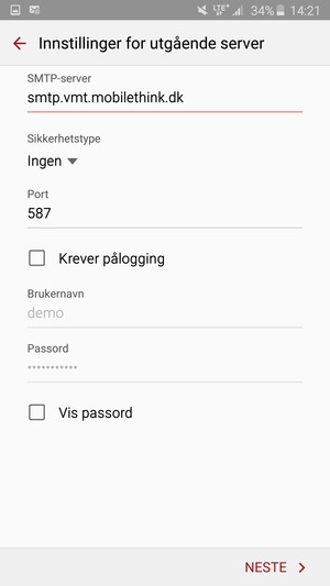 Fjern krysset i avkrysningsboksen Krever pålogging og velg NESTE