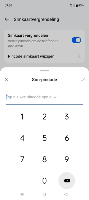 Bevestig uw nieuwe sim-pincode en selecteer OK