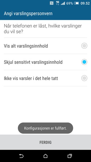 Velg FERDIG