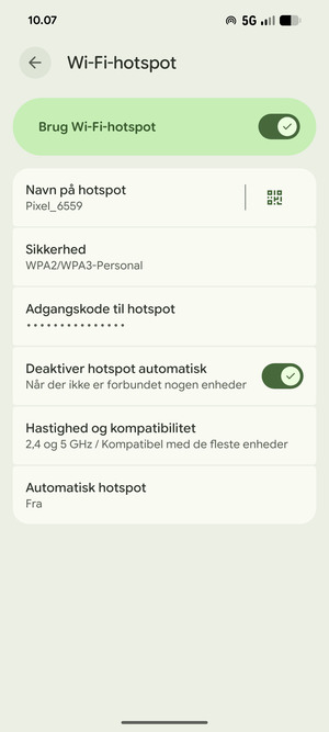 Din telefon er nu sat op til brug som modem
