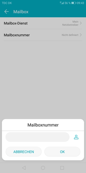 Geben Sie die Mailboxnummer ein und wählen Sie OK