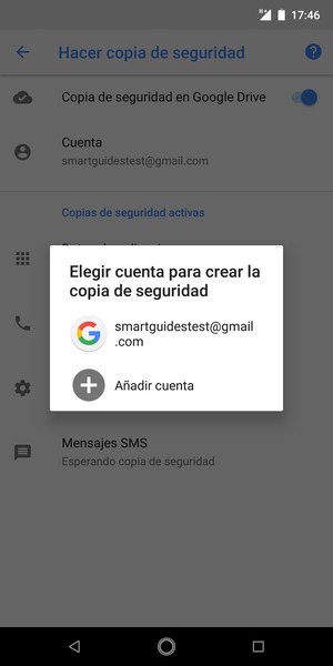 Seleccione su cuenta de copia de seguridad
