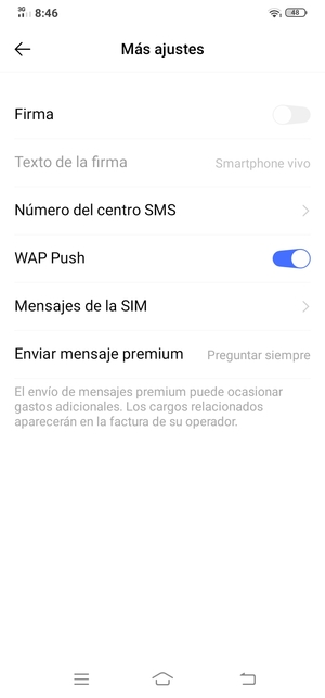 Seleccione Número del centro SMS